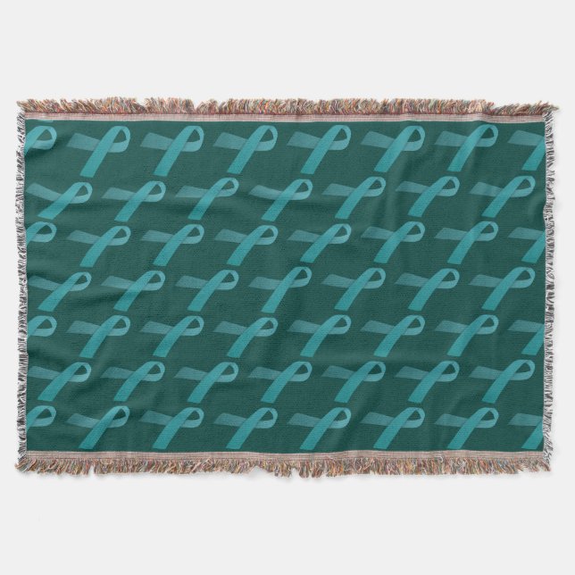 Teal Ribbons Tiled Pattern Throw Blanket (Front)