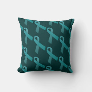 Teal Ribbons Tiled Pattern Throw Pillow