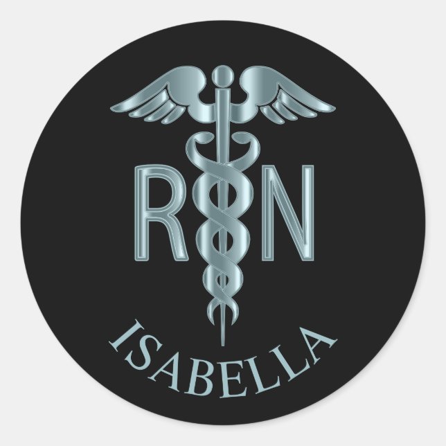 Teal RN Nurse Caduceus Classic Round Sticker (Front)