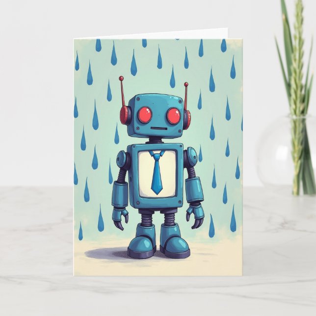 Teal Robot Fathers Day Tie Card (Front)