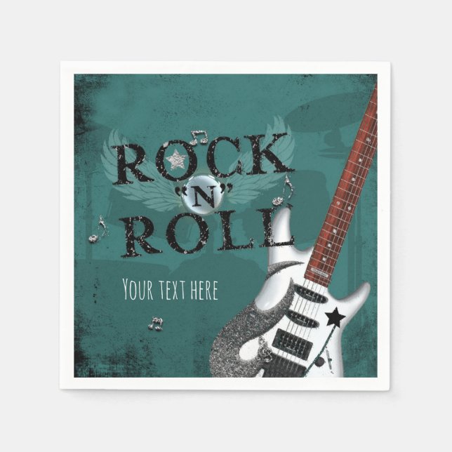 Teal Rock N Roll Star Birthday Party Event Paper Napkins (Front)