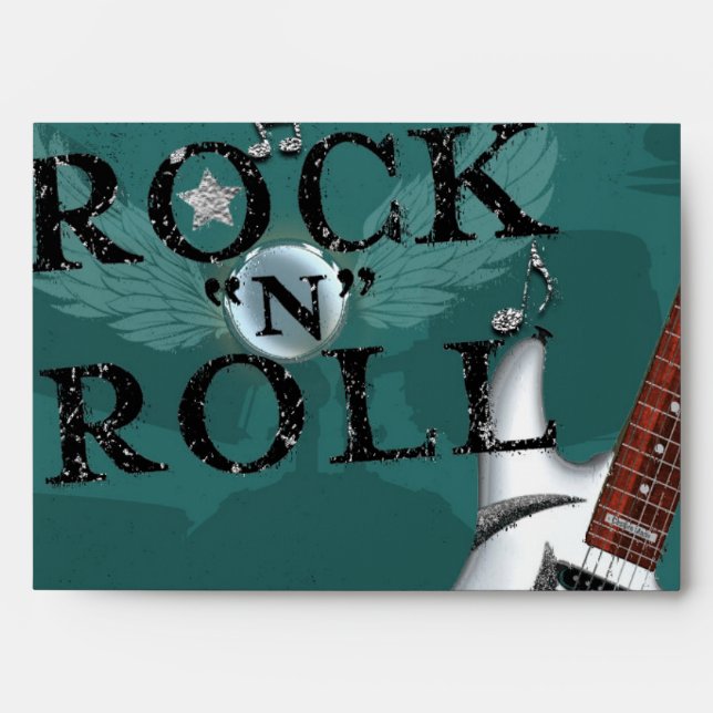Teal Rock N Roll Star Birthday Party Invitation Envelope (Front)
