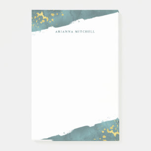 Teal Romance Watercolor and Gold Post-it Notes