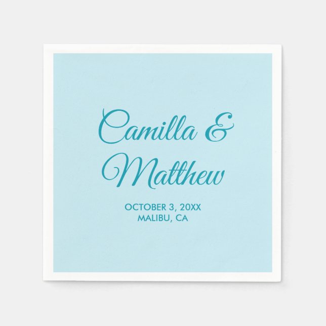 Teal Romantic Script Personalized Wedding Napkins (Front)