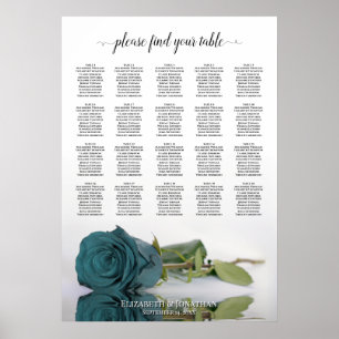Teal Rose 20 Table Elegant Wedding Seating Chart