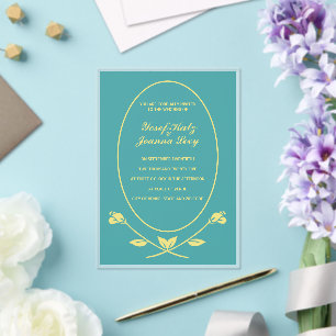 Teal Rose Acrylic Wedding Invitation