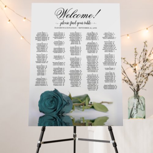 Teal Rose Alphabetical Seating Chart Welcome Foam Board