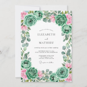 Teal Rose Bloom Romance Wedding Invitation