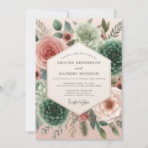 Teal Rose Bloom Wedding Invitation