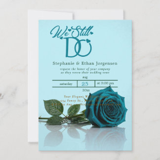 Teal Rose Blue Wedding Invitation Vow Renewal
