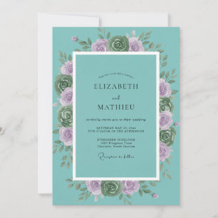 Teal Rose Botanical Bliss Wedding Invitation