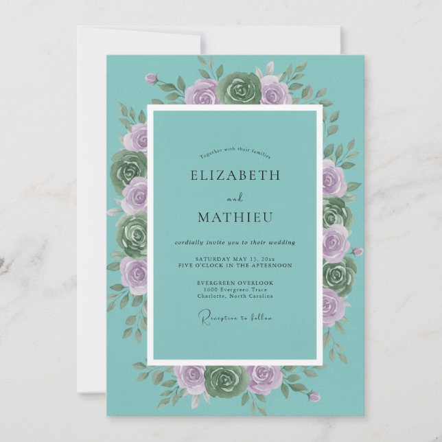Teal Rose Botanical Bliss Wedding Invitation (Front)