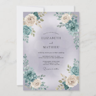 Teal Rose Botanical Wedding Invitation
