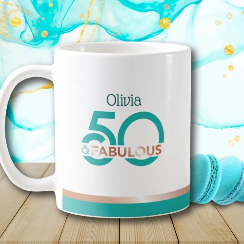 Teal Rose Gold 50 and Fabulous Modern Birthday Coffee Mug