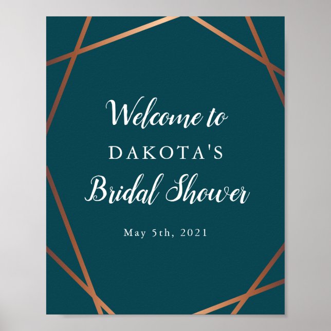 Teal Rose Gold Bridal Shower Welcome Poster (Front)