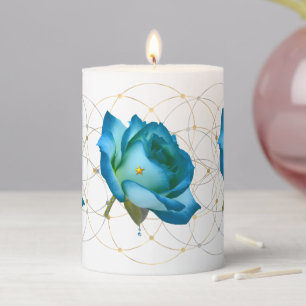 Teal Rose Pillar Candle