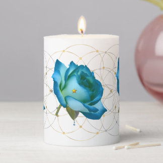 Teal Rose Pillar Candle