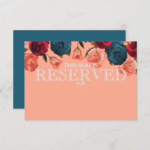 Teal Rose Pink Burgundy Rose Wedding Escort Card