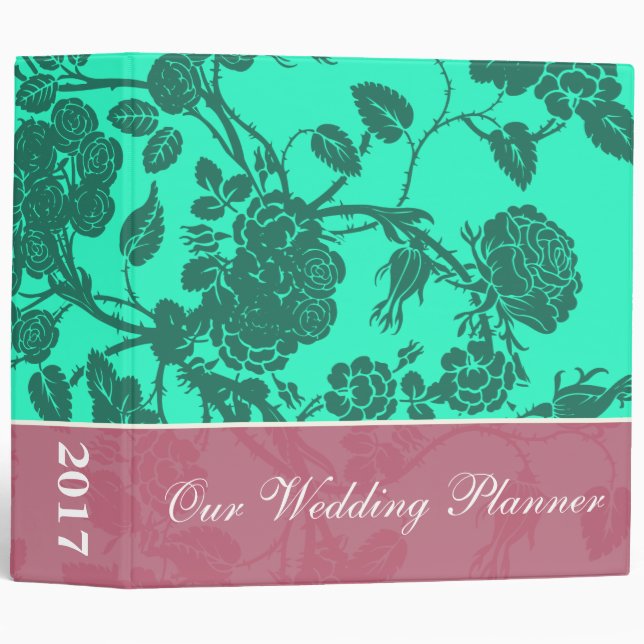 Teal Rose Wedding Planner 3 Ring Binder (Front/Spine)