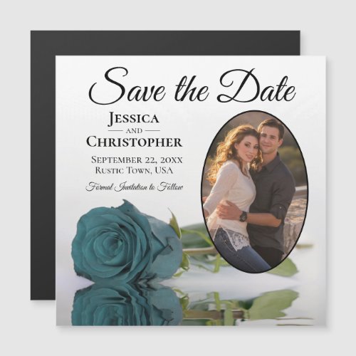 Teal Rose Wedding Save The Date Photo Magnet