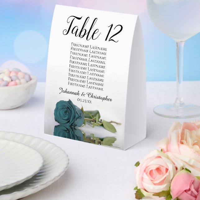 Teal Rose Wedding Table Number Seating Chart Paper Table Tent (Insitu(Wedding))