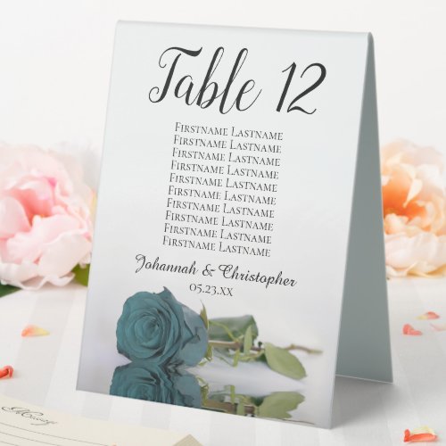 Teal Rose Wedding Table Number Seating Chart Table Tent Sign