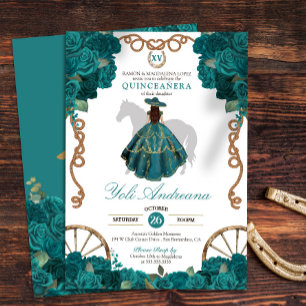 Teal Rose Western Charro Quinceanera Invitation