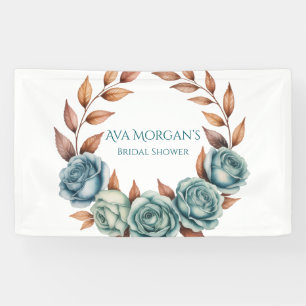 Teal Roses and Copper Leaves Bridal Shower Banner