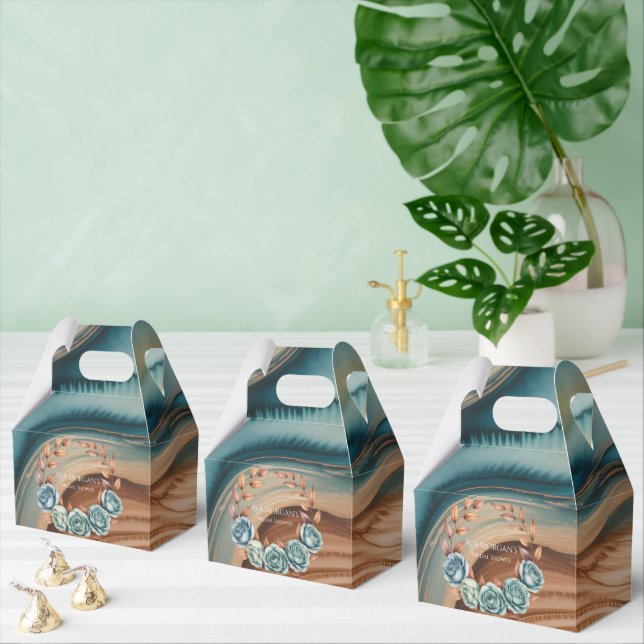 Teal Roses and Copper Leaves Bridal Shower Favor Boxes (Multiple)