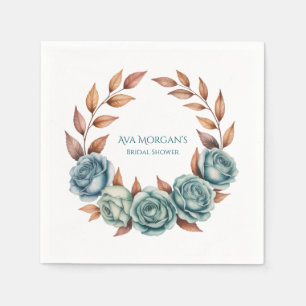 Teal Roses and Copper Leaves Bridal Shower Napkins