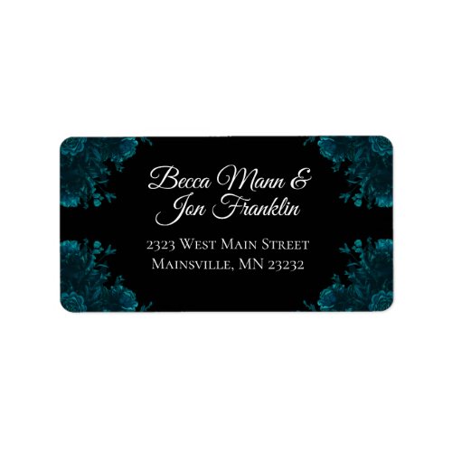 Teal Roses Black Gothic Wedding Address Labels