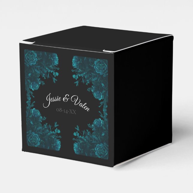 Teal Roses Black Gothic Wedding Classic Favor Boxes (Front Side)