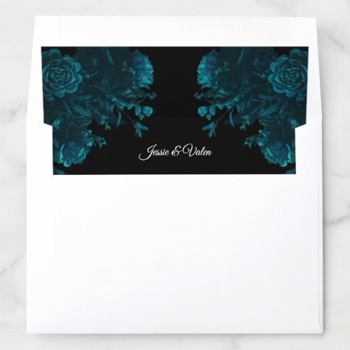 Teal Roses Black Gothic Wedding Envelope Liner