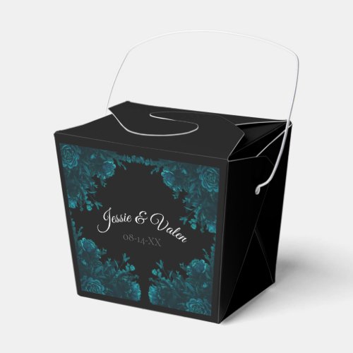Teal Roses Black Gothic Wedding TakeOut Favor Boxes