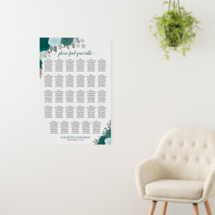 Teal Roses Elegant 29 Table Wedding Seating Chart Foam Board