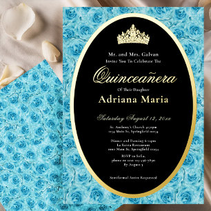 Teal Roses Elegant Gold Floral Quinceanera Foil Invitation