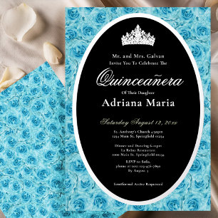 Teal Roses Elegant Silver Floral Quinceanera   Foil Invitation