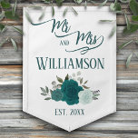 Teal Roses Rustic Boho Chic Mr. & Mrs. Wedding Pennant<br><div class="desc">This pennant flag is beautiful, stylish, and fun. Designed to celebrate the newlyweds, it features an elegant boho chic design with a cluster of hand painted watercolor roses in shades of teal, turquoise, and aqua. The text reads: Mr. and Mrs. with the couple's last name as well as a cute...</div>