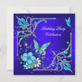 Teal Royal Blue Butterfly Birthday Party Invitation (Front)