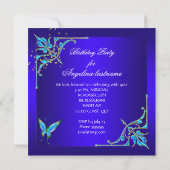 Teal Royal Blue Butterfly Birthday Party Invitation (Back)