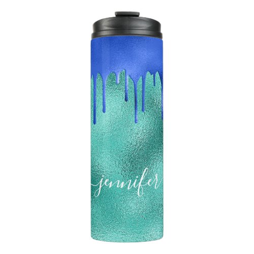 Teal royal blue green drips name thermal tumbler