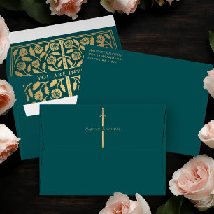 Teal Royal Medieval Gold Sword Wedding Envelope