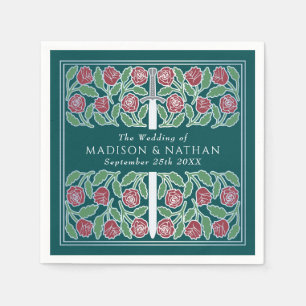 Teal Royal Medieval Silver Floral Sword Wedding Napkins