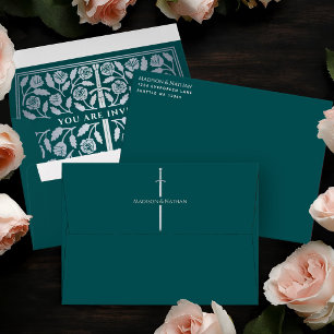 Teal Royal Medieval Silver Sword Wedding Envelope