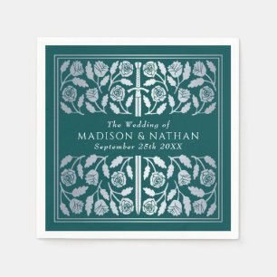 Teal Royal Medieval Silver Sword Wedding Napkins