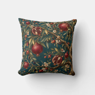 Teal Ruby Pomegranate Orchard Throw Pillow