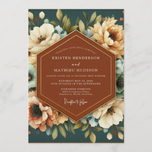 Teal Russet Painterly Wedding Invitation