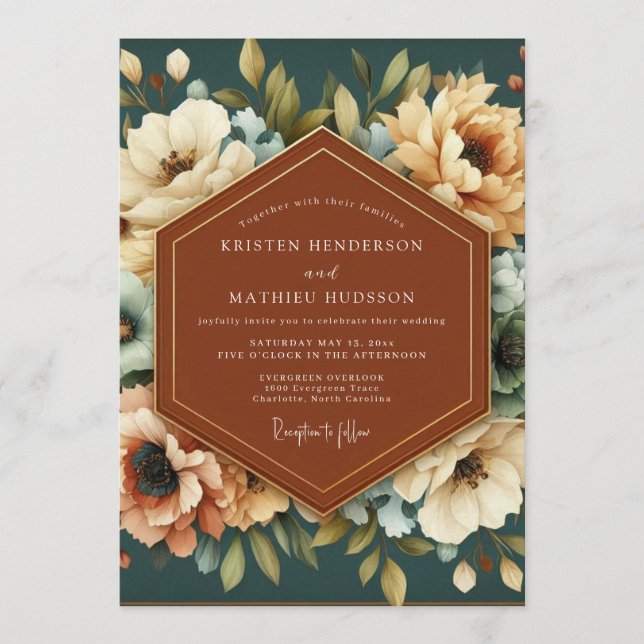Teal Russet Painterly Wedding Invitation (Front)