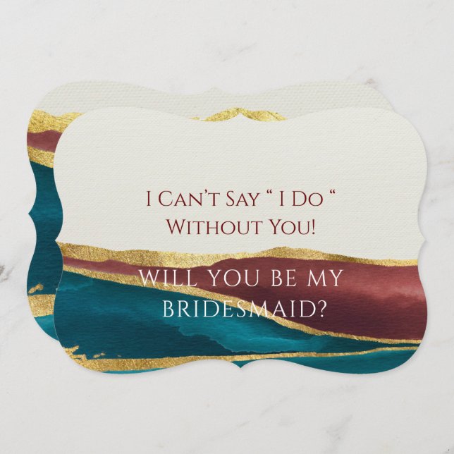 Teal Rust Agate Gold Will You Be My Bridesmaid Invitation (Front/Back)