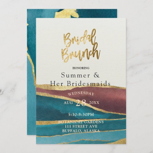 Teal Rust Cream Agate Gold Bridesmaids Luncheon Invitation